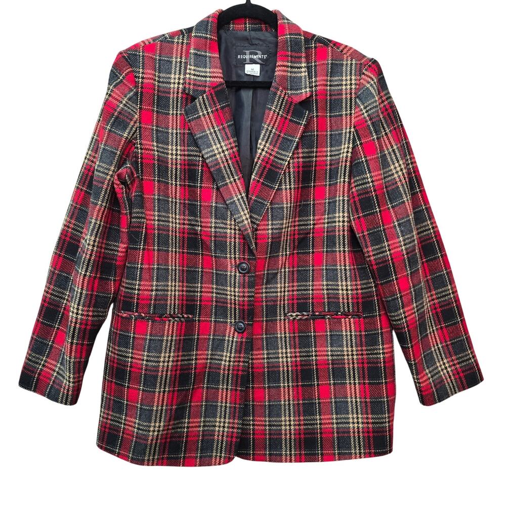 Vtg Requirements Wool Blazer Jacket Womens 14 Holiday Plaid Academia Preppy Lux